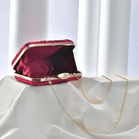 Womens Evening Clutch Bag Pleated Satin Purse Elegant Retro Banquet Handbag Wedding Prom Party Shoulder Bag