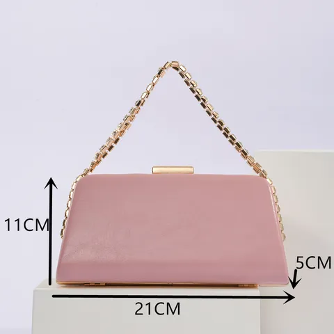 Fashion PU Leather Evening Bag Women Elegant Pillow Handbag With Rhinestone Chain Metal Lock Banquet Clutch Bag
