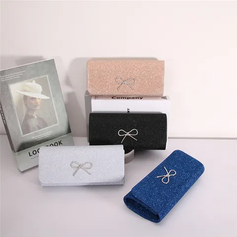 Women's Evening Bag Glitter Sequin Clutch Purse Elegant Bow Rhinestone Chain Shoulder Bag Wedding Party Handbag