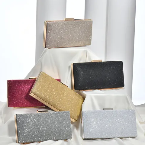 Women Fashion Glitter Evening Bag PU Leather Clutch Purse Elegant Party Wedding Banquet Handbag With Chain Strap