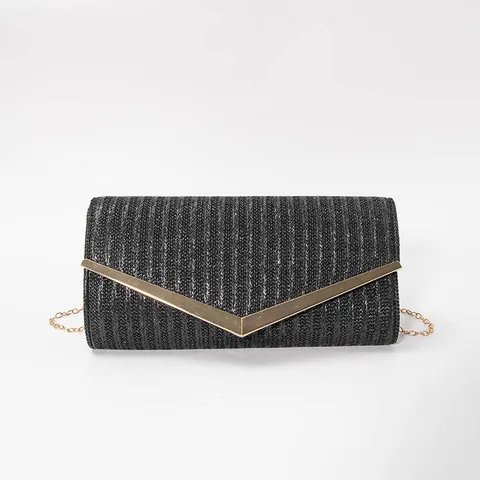 Women Retro Woven Evening Envelope Bag PU Leather Chain Crossbody Handbag Vintage Elegant Banquet Shoulder Bag