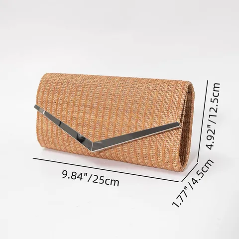 Women Retro Woven Evening Envelope Bag PU Leather Chain Crossbody Handbag Vintage Elegant Banquet Shoulder Bag