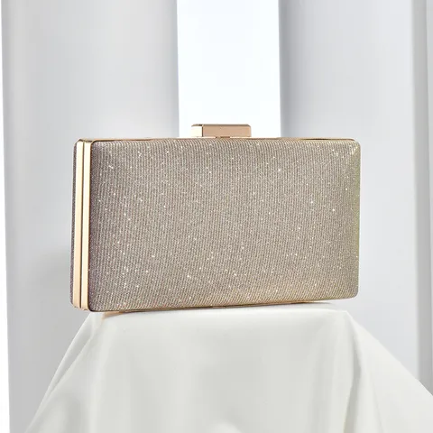 Women Fashion Glitter Evening Bag PU Leather Clutch Purse Elegant Party Wedding Banquet Handbag With Chain Strap