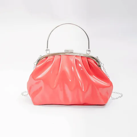 Women Pleated Cloud Bag PU Leather Evening Handbag Fashion Solid Color Ruched Clutch Purse With Metal Handle And Chain