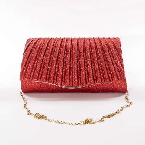 Women Glitter Pleated Evening Bag French Retro Solid Color Banquet Bag Niche High-End Chain Crossbody Bag
