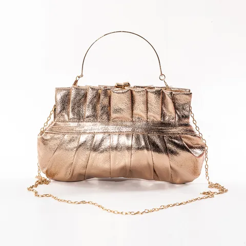 Women PU Leather Pleated Clutch Bag Elegant Solid Color Chain Crossbody Bag French Vintage Evening Party Handbag Purse