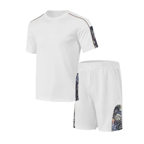 Ensemble Deux Pièces T-Shirt Manches Courtes et Short en Tissu Gaufré Casual pour Homme Mode Été Tenue Sportswear
