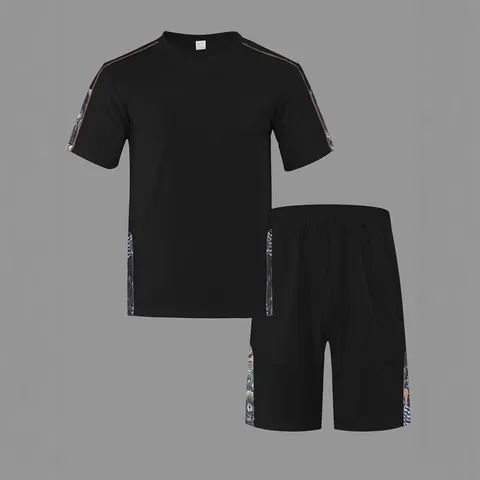 Ensemble Deux Pièces T-Shirt Manches Courtes et Short en Tissu Gaufré Casual pour Homme Mode Été Tenue Sportswear