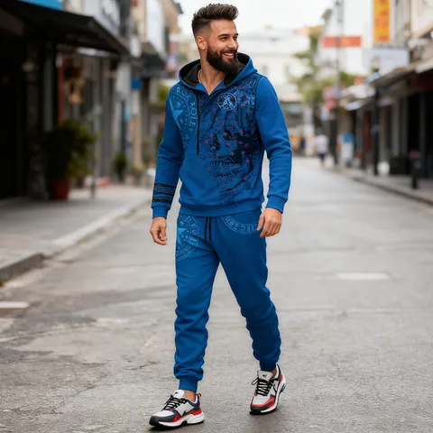 Men Winter Fleece Lined Zip Hoodie And Pants Tracksuit Casual Printed Hooded Sweatshirt Athletic Sweatpants Set