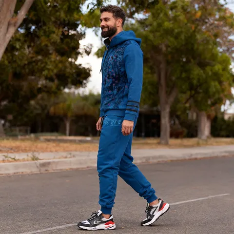 Men Winter Fleece Lined Zip Hoodie And Pants Tracksuit Casual Printed Hooded Sweatshirt Athletic Sweatpants Set