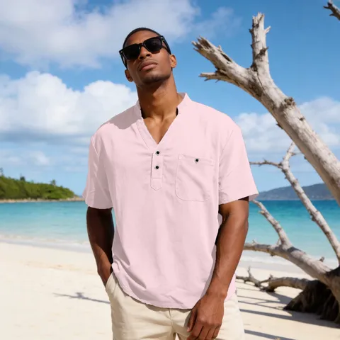 Chemise Polo Manches Courtes Décontractée pour Hommes Été Léger Respirant Henley Couleur Unie Slim Fit Haut de Base