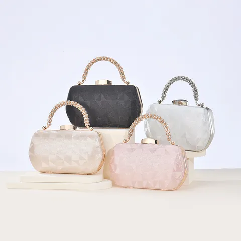 Elegant Satin Evening Bag For Women Rhinestone Handle Clutch Luxury Wedding Party Crossbody Handbag Champagne