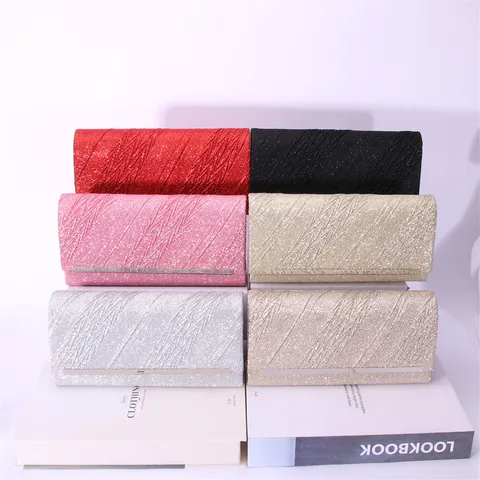 Women Fashion Glitter Evening Bag PU Leather Sequins Clutch Bag Elegant Party Shoulder Bag With Metal Chain