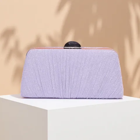 Womens Pleated Evening Bag Metallic Lock Clutch Purse Sparkly Handbag With Detachable Chain For Wedding Banquet