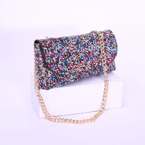 Women Rhinestone Evening Bag Elegant Sparkle Clutch Crossbody Bag Wedding Party Handbag Metallic Chain Shoulder Bag