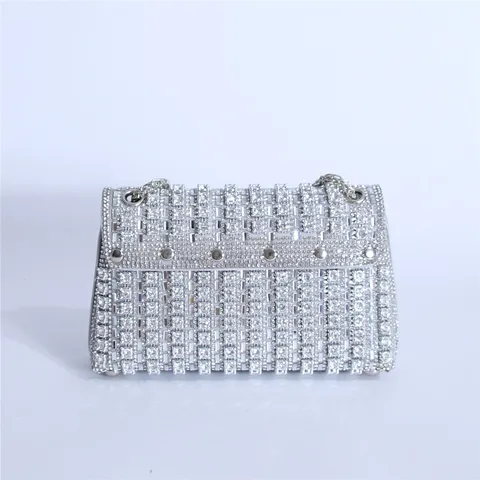 Womens Evening Bag Luxury Rhinestone Shoulder Bag Sparkling Crystal Banquet Handbag Metallic Chain Crossbody Bag