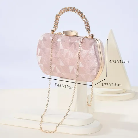 Elegant Satin Evening Bag For Women Rhinestone Handle Clutch Luxury Wedding Party Crossbody Handbag Champagne