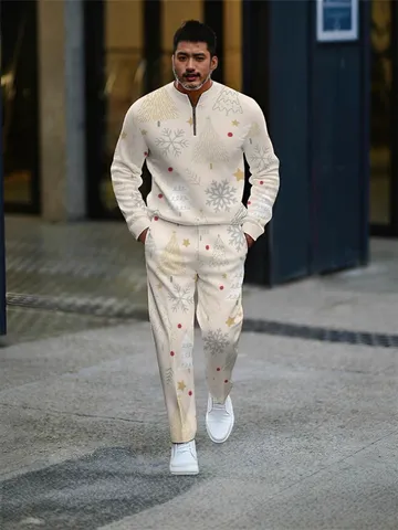 Sudadera de Cuello Alto y Pantalón de Navidad para Hombre Top y Pantalón Estampado de Árbol Festivo