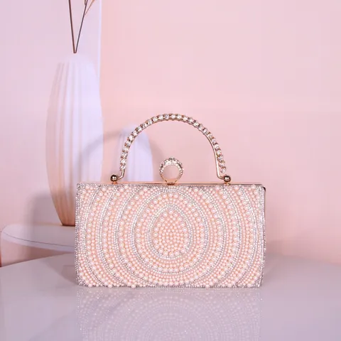 Élégant Sac de Soirée en Perles et Strass Femmes Luxe Cadre en Métal Pochette Sac à Main Mariage Banquet Fête