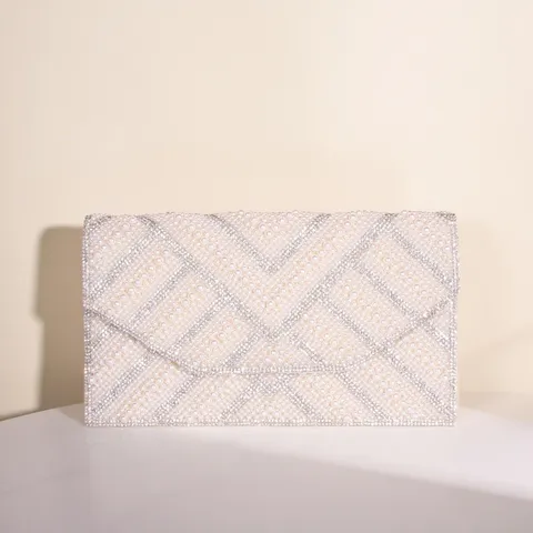 Women Rhinestone Pearl Evening Bag Elegant Geometric Envelope Clutch Purse Wedding Party Shimmer Handbag