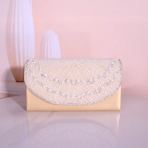Fashion PU Leather Evening Bag Rhinestone Artificial Pearl Wedding Party Handbag Chain Shoulder Crossbody Bag For Women