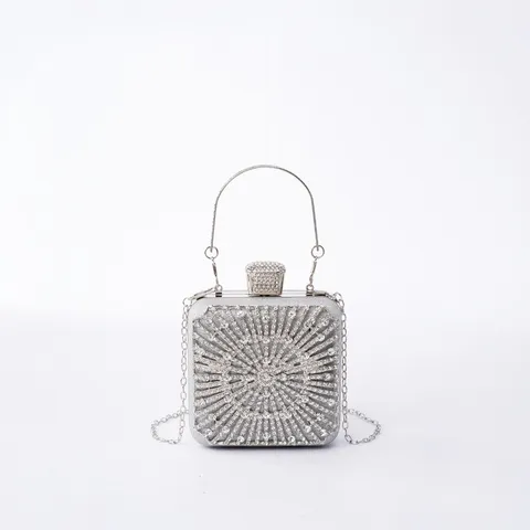Elegant Rhinestone Evening Clutch Bag Hard Shell Crystal Minaudiere Handbag For Wedding Party Prom Banquet