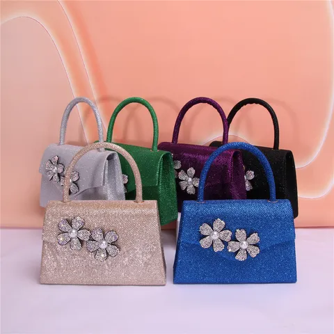 Women Glitter Evening Bag Rhinestone Pearl Decorated Clutch Purse Fashion Party Handbag With Single Handle