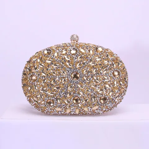 Sac de Soirée Mode pour Femmes Ovale Strass Pochette Porte-Monnaie Vintage Banquet Fête Sac à Main Avec Cadre Métallique
