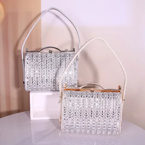 Femmes Vintage Strass Sac de Soirée Luxe Cristal Pochette Bandoulière Sac à Main Cadre Métallique Portefeuille de Mariage