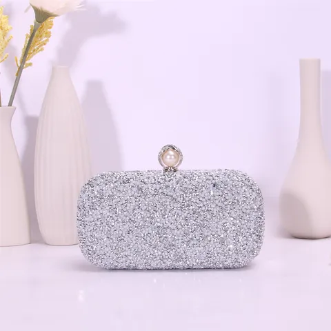 Womens Sparkling Rhinestone Evening Bag Pearl Lock Crossbody Bag Elegant Shoulder Party Bag Wedding Handbag