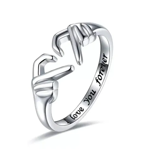 Dulce Anillo de Cobre Gesto de Corazón Con Grabado Forever para Mujer Moderno Galvanizado Geométrico Anillo de Dedo Joyería Diaria Regalo