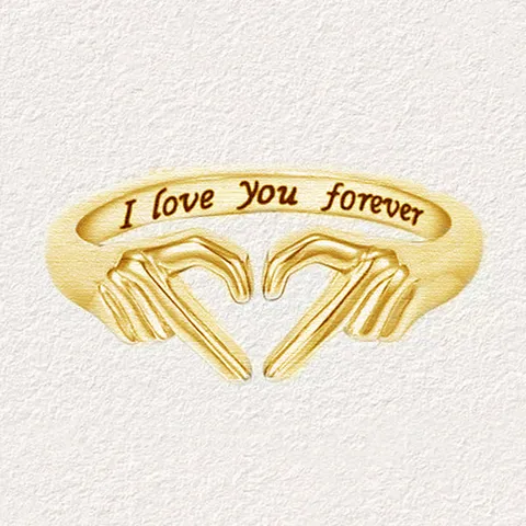 Dulce Anillo de Cobre Gesto de Corazón Con Grabado Forever para Mujer Moderno Galvanizado Geométrico Anillo de Dedo Joyería Diaria Regalo