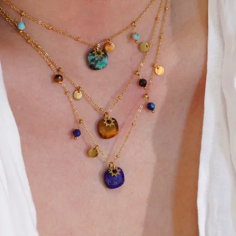 Natural Stone Twelve Birthstone Pendant Necklace 304 Stainless Steel Real Gold Plated Geometric Chain Necklace Jewelry For Women Unisex Gift