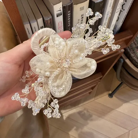 Große Haarklammer Im Koreanischen Stil Elegante Strass Künstliche Perle Organza Mesh Haargreifer Für Damen Accessoires