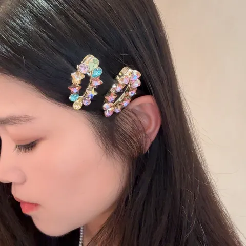 Sweet Rhinestone Star Hair Clip Elegant Metal Duckbill Clip Sparkling Multicolor Pink White Crystals Barrettes For Women Girl Styling Headwear