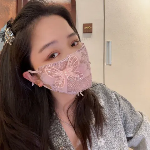 Luxury Polyester Mesh Lace Decorative Mask For Women Sequin Rhinestone Butterfly Veil Tassel Crystal Adjustable Half Face Mask Party Cosplay Jewelry