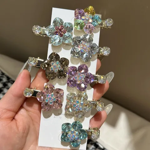 Style Coréen Doux Pince à Cheveux en Alliage Floral Strass Scintillants Pince Crocodile Barrettes de Luxe Frange Latérale pour Femmes Bijoux de Cheveux Daily