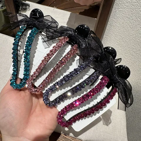 Pince à Cheveux Nœud en Tissu et Strass Tendance Pince Bec de Canard en Maille Pailletée Accessoires de Coiffure Femmes