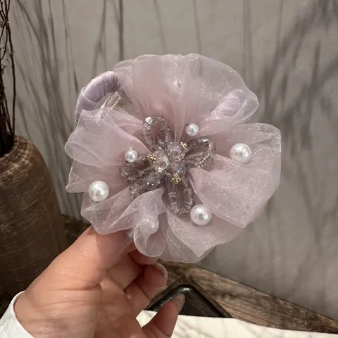 Eleganter Organza Blumen Haarkralle Clip Mit Strass Künstliche Perle Sanfter Stil Großer Haarclip Für Damen Haarstyling Zubehör