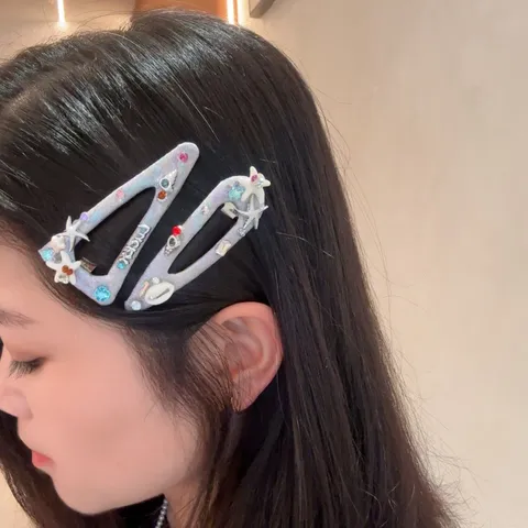 Korean Style Glitter Fabric Alloy Hair Clip Starfish Seashell Rhinestone Side Hairpins Sweet Vacation Headwear For Women Girls