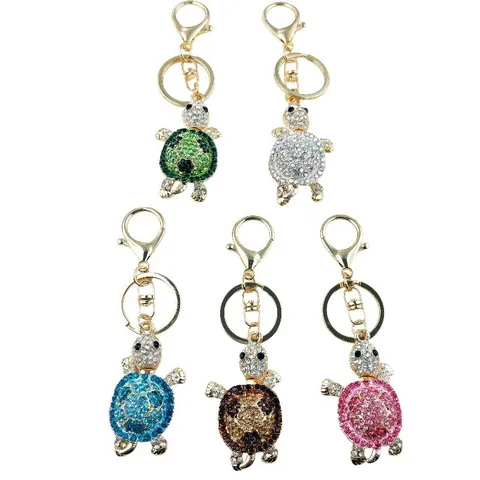 Cute Turtle Metal Keychain Creative Pendant Alloy Rhinestone Key Ring Fashion Bag Hanging Ornament Jewelry Gift