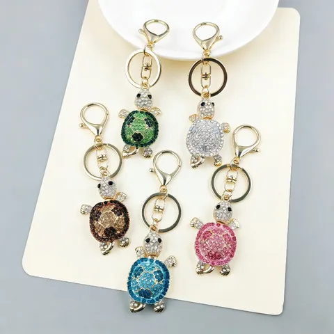 Cute Turtle Metal Keychain Creative Pendant Alloy Rhinestone Key Ring Fashion Bag Hanging Ornament Jewelry Gift