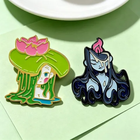 Zinc Alloy Lotus Candle Girl Metal Brooch Cartoon Anime Badge Personality Trendy Accessories Fashion Jewelry Gift