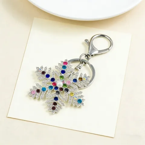 Portachiavi Fiocco di Neve Strass Colorato Lega di Zinco Perla Artificiale Grazioso Ciondolo Borsa