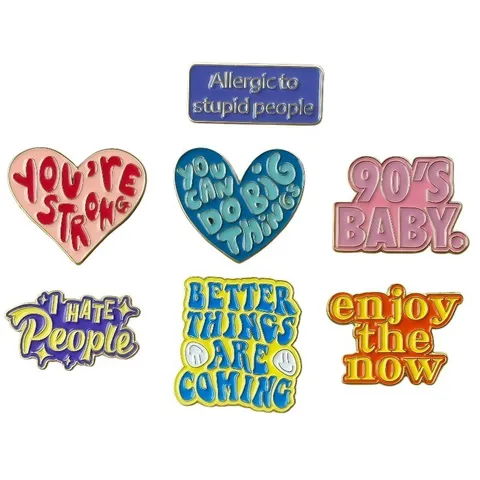 Creative English Slogan Metal Enamel Brooch Set Retro Fashion Badge Unisex Clothing Jacket Backpack Accessories