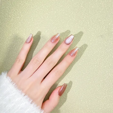 Uñas Postizas Press-on Hechas a Mano de Oro Champaña Ojo de Gato Uñas Postizas Cortas Elegantes Minimalistas Con Kit de Herramientas para Mujeres