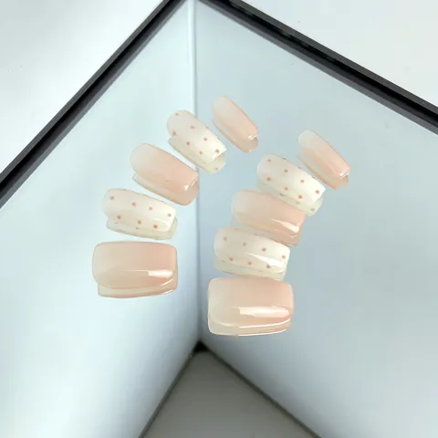 Uñas Postizas Cortas Hechas A Mano Rosa Nude Ojo De Gato Lunares Uñas Postizas Consejos De Arte Para Mujeres