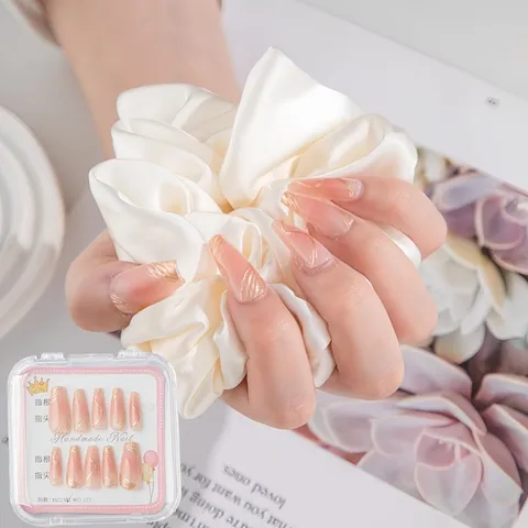 Uñas Postizas Press On Hechas a Mano Medias Largas Estilo Ins Elegantes Uñas Postizas Cobertura Completa Consejos de Arte de Uñas