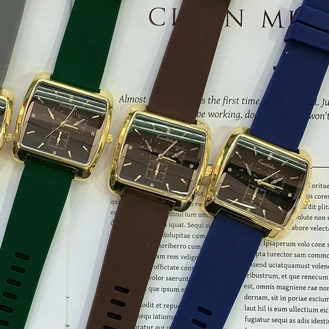 Fashion Square Quartz Watch For Women Gold Case Silicone Strap Casual Student Wristwatch Decorative Pointer Clock