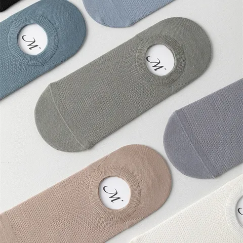 Men's Breathable Cotton Invisible Boat Socks Thin Mesh Low Cut Spring Summer Casual Socks Solid Color